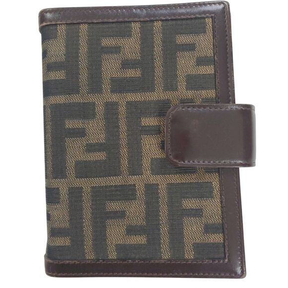 Fendi Zucca‎ Agenda Wallet Planner Brown Black Jacquard Leather Vtg - Picture 1 of 8